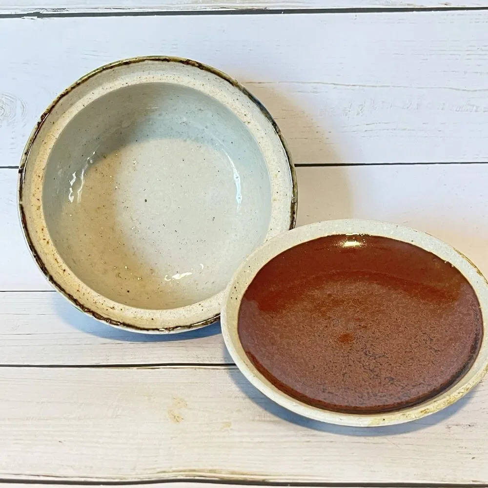 Mexican Lidded Handled Sopera Pottery Bowl Glazed Greens Browns Cream Handmade